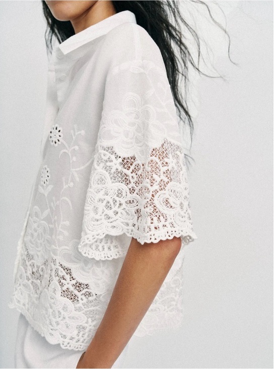 Zara Tops - ZARA EMBROIDERED EYELET SHIRT